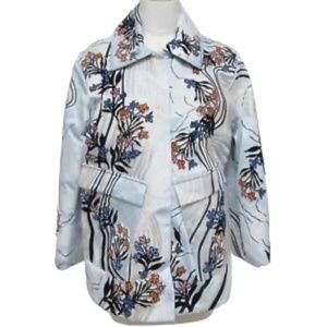 H&M CONSCIOUS Coat Jacket Blue Velvet Floral Embroidery Long Sleeve S BNWT